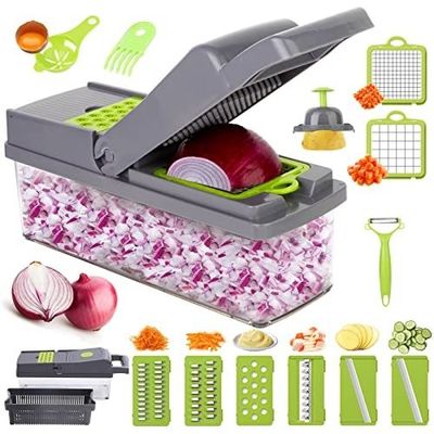 Seja criativo na cozinha com o nosso cortador manual de frutas e legumes 12 em 1