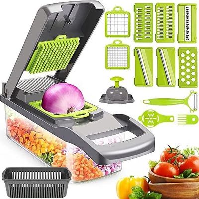 Seja criativo na cozinha com o nosso cortador manual de frutas e legumes 12 em 1