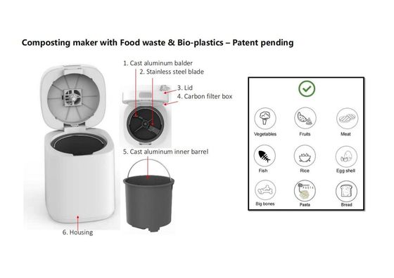 Classe A Classificação de Eficiência Energética Dispositor de Resíduos Alimentares Domésticos 2.5L Compostador de Cozinha