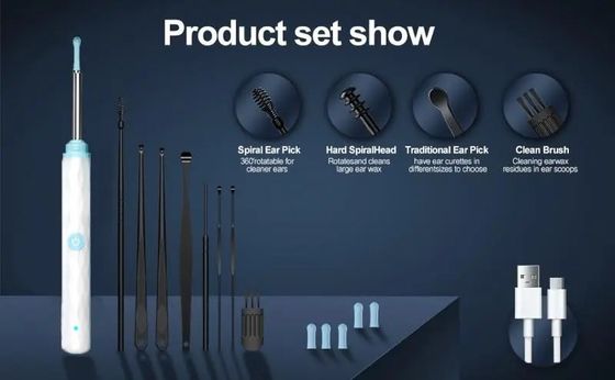 Kit de remoção de cera de ouvido para limpeza doméstica com 1296P Otoscope Ear Cleaner Camera e Light