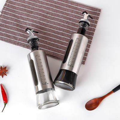 Acero inoxidável recipiente de temperos de vidro duplo recipiente de cozinha frasco de spray de azeite com balança