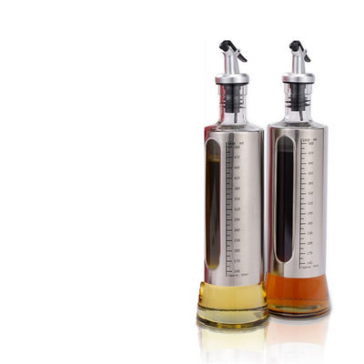 Acero inoxidável recipiente de temperos de vidro duplo recipiente de cozinha frasco de spray de azeite com balança