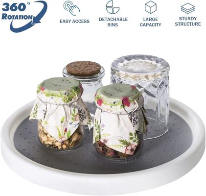 2 camadas de especiarias de cozinha e rack de armazenamento rotativo para fácil acesso a especiarias e artigos de higiene