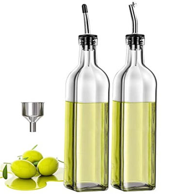 Garrafa de óleo de cozinha verde escuro de vidro com tubo de aço inoxidável 500 ml quadrado 2pcs