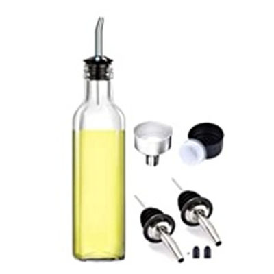 Garrafa de óleo de cozinha verde escuro de vidro com tubo de aço inoxidável 500 ml quadrado 2pcs