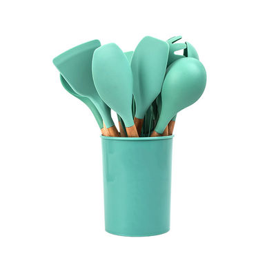 Set de utensílios de cozinha de silicone verde de 18 peças com balde de armazenamento Espatulas antiaderentes incluídas