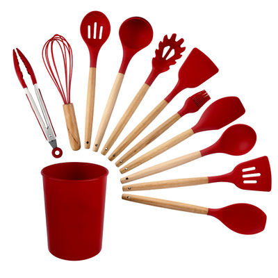 Set de utensílios de cozinha de silicone verde de 18 peças com balde de armazenamento Espatulas antiaderentes incluídas