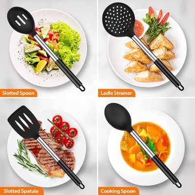 Cozinha Essenciais Espatulas antiaderentes e colher de escape com barra de aço inoxidável