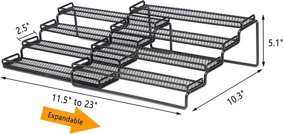 Organizador de rack de especiarias de ferro cozido de alimentos para armário 4 Tier Step Shelf Holder