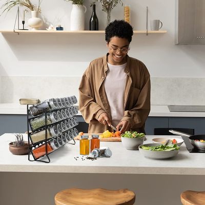 Organizador de garrafas de temperos de tipo metálico para balcão de cozinha