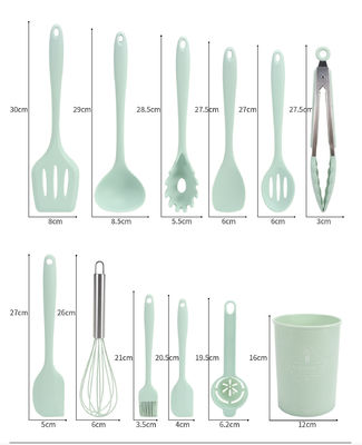 995G Conjunto de utensílios de cozinha de gel de sílica com alça de madeira e balde de armazenamento de tabuleiro