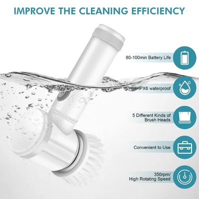 Escova de limpeza elétrica Branco 138G USB recarregável para limpeza de azulejos de banheira de cozinha