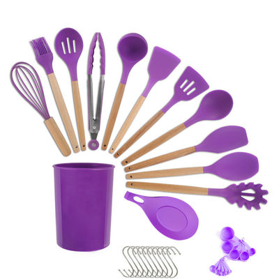 Conjunto de utensílios de cozinha de silicone com alça de madeira resistente ao calor para OEM/ODM