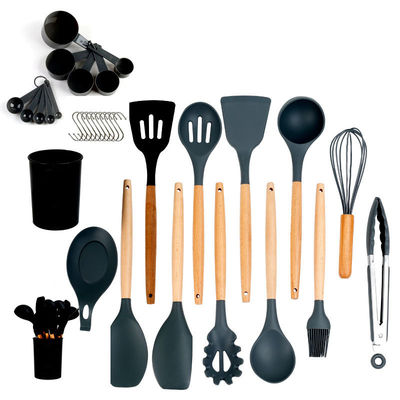 Conjunto de utensílios de cozinha de silicone com alça de madeira resistente ao calor para OEM/ODM