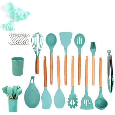Conjunto de utensílios de cozinha de silicone com alça de madeira resistente ao calor para OEM/ODM