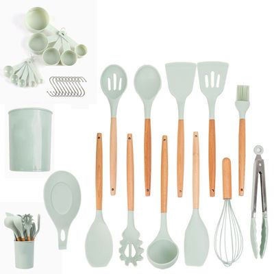 Conjunto de utensílios de cozinha de silicone com alça de madeira resistente ao calor para OEM/ODM