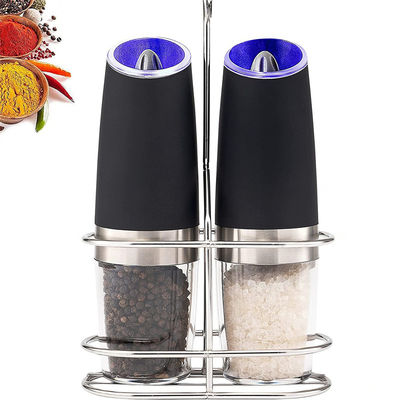 Moinho de sal de especiarias de cozinha sustentável com conjunto de moedor de sal e pimenta elétrico de luz azul