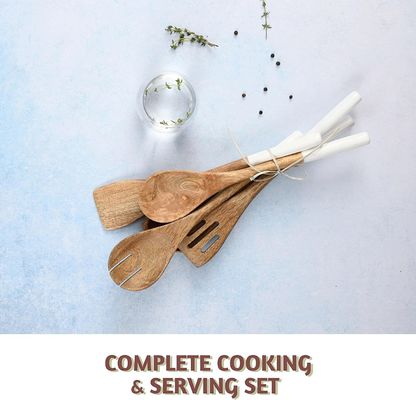 Set de cozinha de madeira de acácia de 5 peças, colher de espátula, garfo, ranhuras, colher de canto