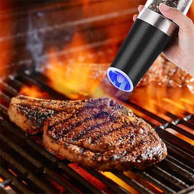 Moinho de sal de especiarias de cozinha sustentável com conjunto de moedor de sal e pimenta elétrico de luz azul