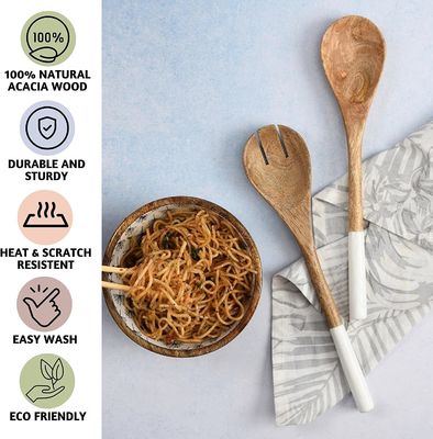 Set de cozinha de madeira de acácia de 5 peças, colher de espátula, garfo, ranhuras, colher de canto
