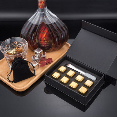 Design Whiskey Ice Stone Set 8 PCS cubos de aço inoxidável com Tong e EVA caixa de presente