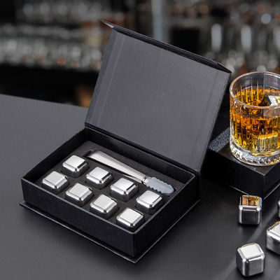 Design Whiskey Ice Stone Set 8 PCS cubos de aço inoxidável com Tong e EVA caixa de presente