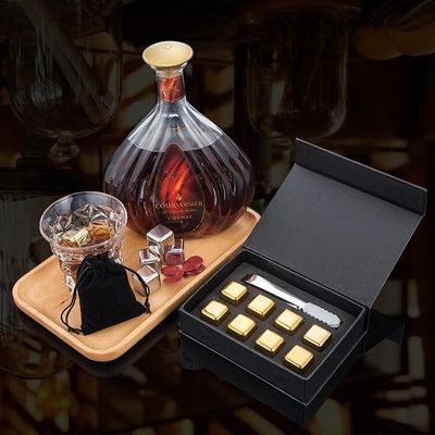 Design Whiskey Ice Stone Set 8 PCS cubos de aço inoxidável com Tong e EVA caixa de presente