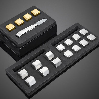 Design Whiskey Ice Stone Set 8 PCS cubos de aço inoxidável com Tong e EVA caixa de presente