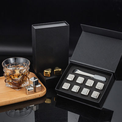 Design Whiskey Ice Stone Set 8 PCS cubos de aço inoxidável com Tong e EVA caixa de presente