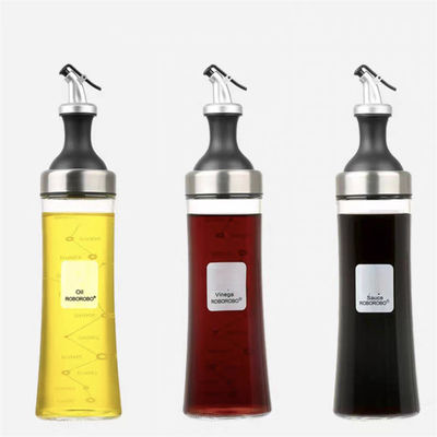 Conjunto de frascos de óleo de vidro de alto borosilicato para uso doméstico com boca curva e medição de controle de óleo