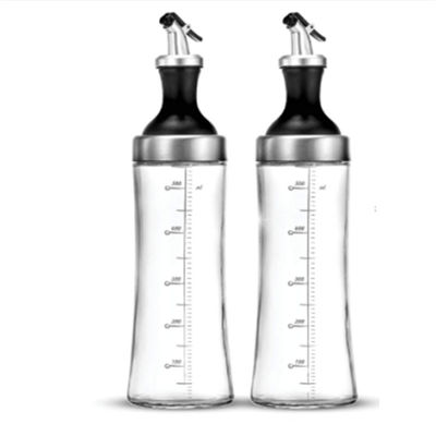 Conjunto de frascos de óleo de vidro de alto borosilicato para uso doméstico com boca curva e medição de controle de óleo