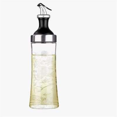 Conjunto de frascos de óleo de vidro de alto borosilicato para uso doméstico com boca curva e medição de controle de óleo