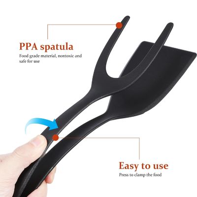2 em 1 Espatula Tong para ferramenta de cozinha ovo preto pinça Tong panqueca peixe torradas francesas