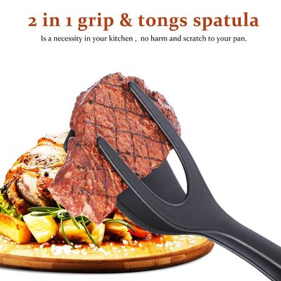 2 em 1 Espatula Tong para ferramenta de cozinha ovo preto pinça Tong panqueca peixe torradas francesas