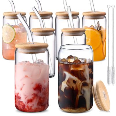 Festa Ocasião Morden Luxury 16oz Jato de vidro transparente Mason com tampa de bambu e palha