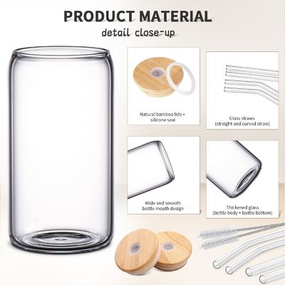 Festa Ocasião Morden Luxury 16oz Jato de vidro transparente Mason com tampa de bambu e palha