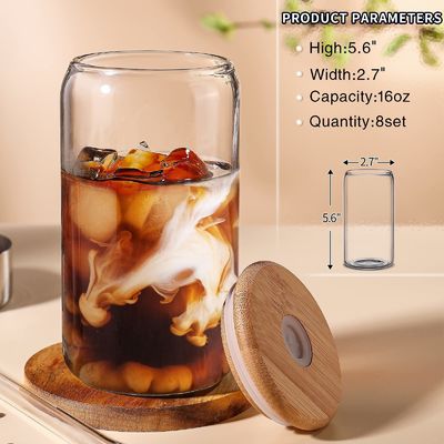Festa Ocasião Morden Luxury 16oz Jato de vidro transparente Mason com tampa de bambu e palha