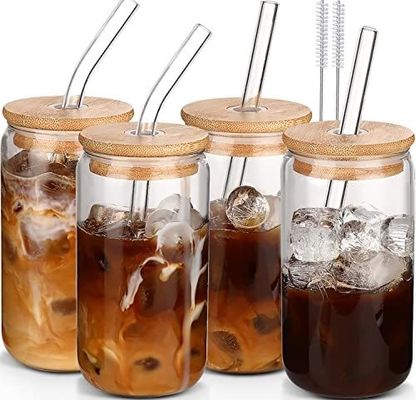 Festa Ocasião Morden Luxury 16oz Jato de vidro transparente Mason com tampa de bambu e palha
