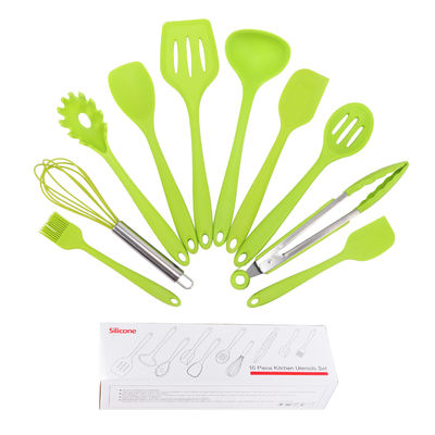 Suporte de silicone verde para cozinhar em alta temperatura em Nonstick 10 Pcs Kitchen Utensil Set