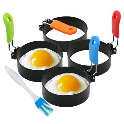 Anéis de molde de ovo de aço inoxidável de silicone não-aderente Molde de panqueca com alça