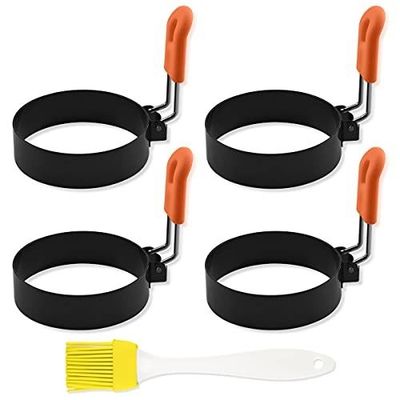 Anéis de molde de ovo de aço inoxidável de silicone não-aderente Molde de panqueca com alça