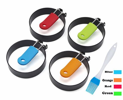 Anéis de molde de ovo de aço inoxidável de silicone não-aderente Molde de panqueca com alça