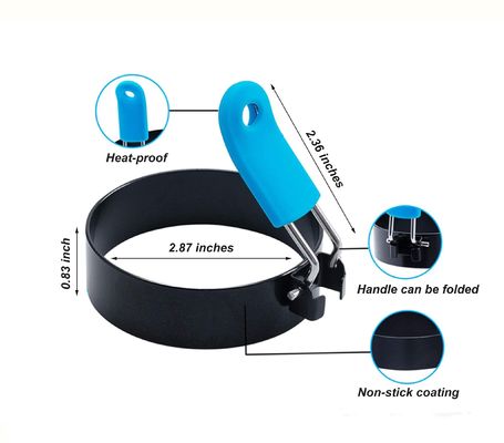 Anéis de molde de ovo de aço inoxidável de silicone não-aderente Molde de panqueca com alça