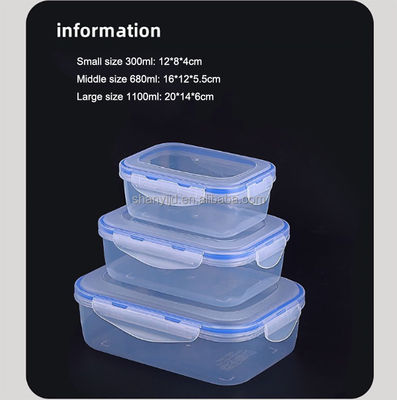 3pcs Caixa de armazenamento de plástico hermético para recipientes de armazenamento de alimentos multifuncionais