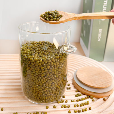 Container de armazenamento de alimentos de estante de vidro transparente com projeto funcional e tampa redonda de bambu