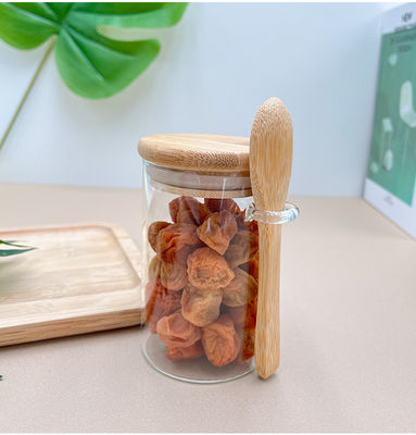 Alimentos Jarros redondos de vidro de bambu com tampa e colher doces especiarias grãos de café nozes biscoitos