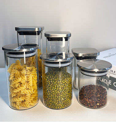 Garrafa de vidro com tampa de aço inoxidável para armazenar frutas secas, lanches e muito mais na cozinha