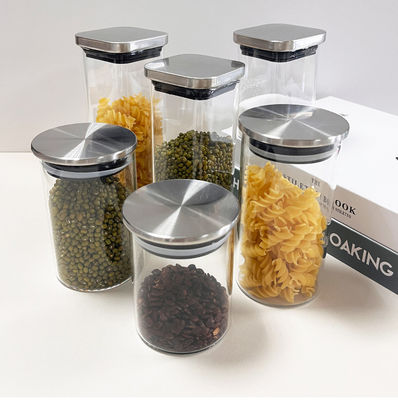 Garrafa de vidro com tampa de aço inoxidável para armazenar frutas secas, lanches e muito mais na cozinha