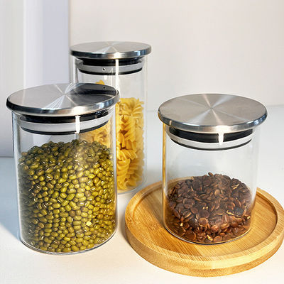 Garrafa de vidro com tampa de aço inoxidável para armazenar frutas secas, lanches e muito mais na cozinha