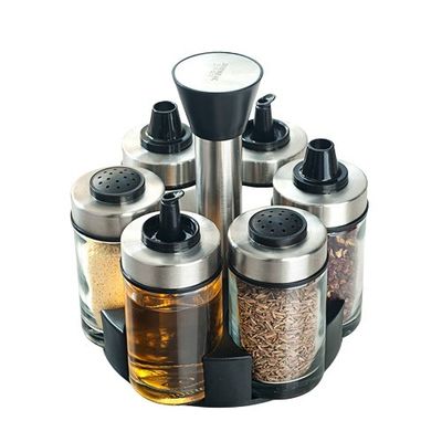 1Dispensador de vinagre de óleo de.5 kg com 360 porta giratória e garrafas de aço inoxidável
